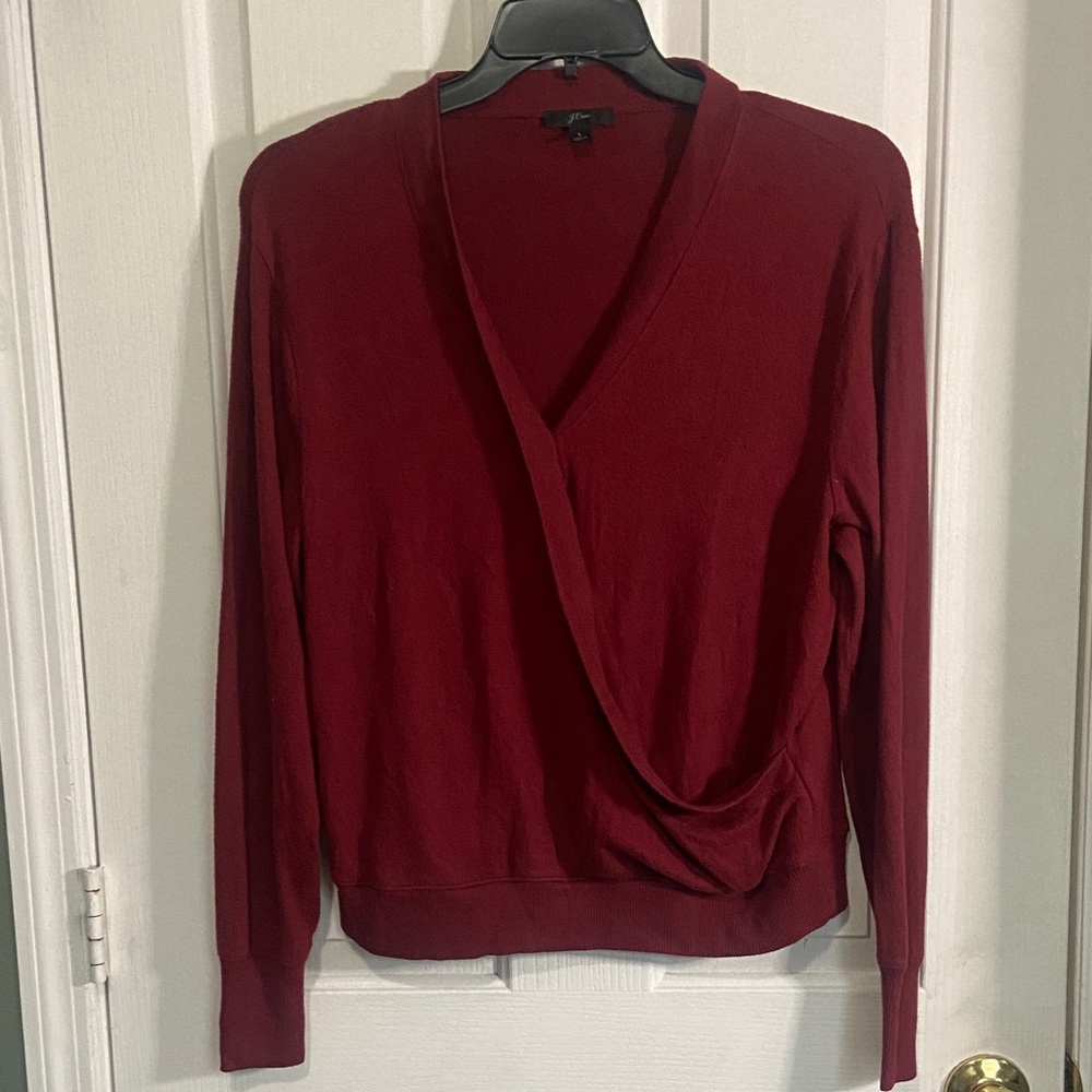 J. Crew Burgundy V-Neck Wrap Sweater